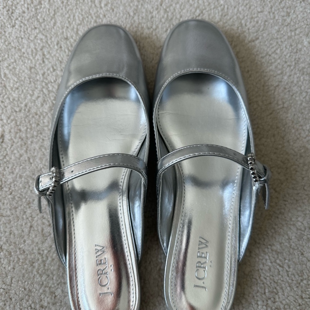 J. Crew Factory Silver Metallic Mary Jane Mules